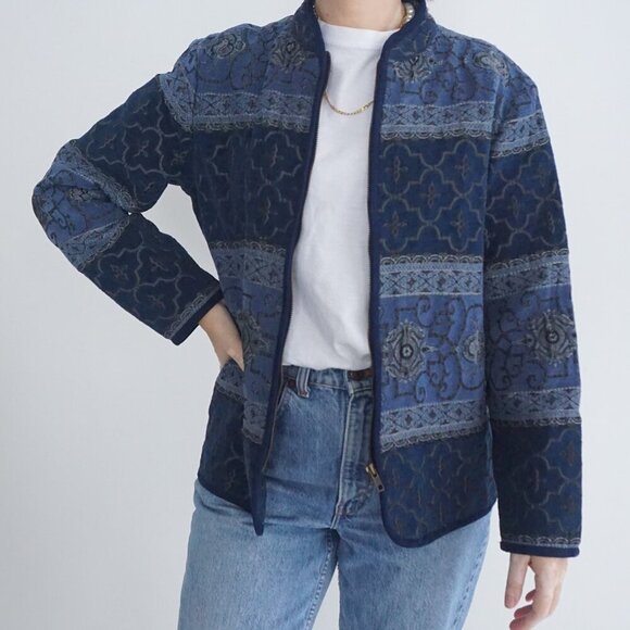Vintage Tradition Country Navy Tapestry Zip Up Sweater Jacket 1 - Picture 2 of 10